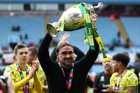 ON A HAT-TRICK: Leeds United boss Daniel Farke, pictured with the 2018-19 Championship trophy with Norwich City, his first of two with the Canaries.Photo by Matthew Lewis/Getty Images.