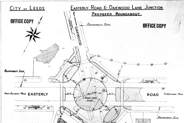 A plan for the proposed roundabout junction of Easterly Road and Oakwood Lane junction. Published in March 1939.