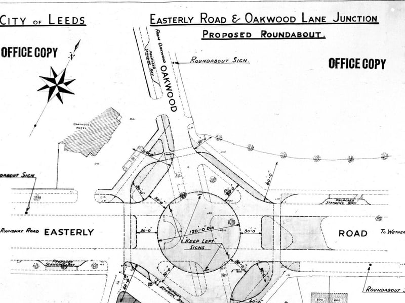 A plan for the proposed roundabout junction of Easterly Road and Oakwood Lane junction. Published in March 1939.