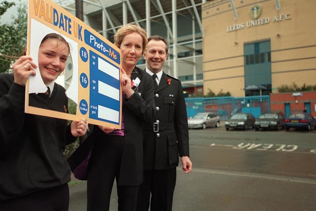 West Yorkshire Trading Standards Proof of Age Partnership was officially launched at Elland Road in November 2001. Pictured is Copperfields College pupil Stacey Thistlewood with Linda Davis, Trading Standards enforcement officer, and West Yorkshire Police Chief Supt Andrew Rennison.