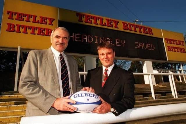 Gary Hetherington, left, with Paul Caddick on the day their takeover of Leeds was confirmed, in the autumn of 1996. Picture by Mark Bickerdike