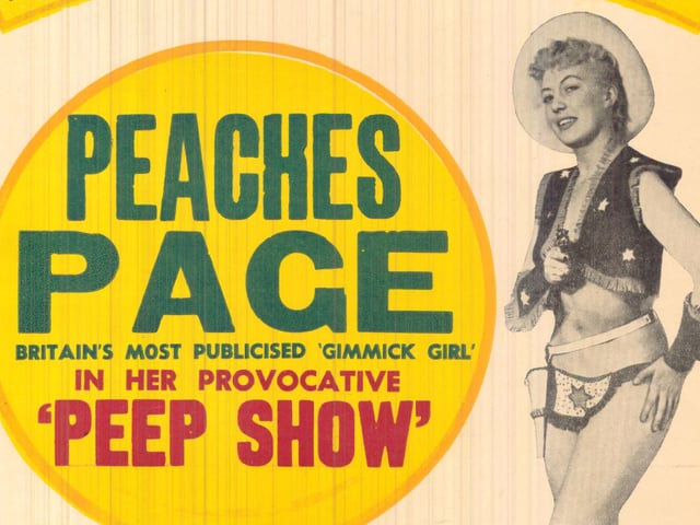 Britain's most publicised 'gimmick girl' Peaches Page brought her 'provocative peep show' to the City Varieties stage in November 1957. She was billed as being number one in the 'hip parade'.