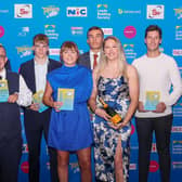 Leeds Rhinos players of the year (from left to right): Cameron Smith (men's), Mitch Woodham (LDSL), Fergus McCormack (academy), Hanna Butcher (women's), Presley Cassell (scholarship), Caitlin Beevers (try of the season), Tom Kaye (PDRL).
