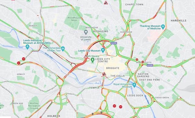 AA Roadwatch shows roads across the city centre clogged up with traffic just after 5pm.