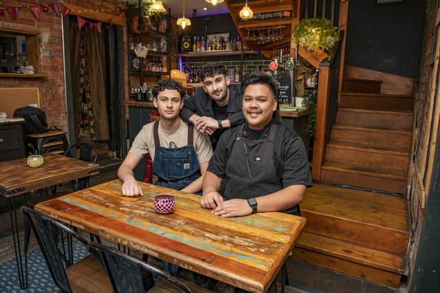 The Dijon Boys, from left to right, Cameron Sohel, Jamie Layall and Nicko Lachica at Number 8 Cocktails in Meanwood (Photo: Tony Johnson)