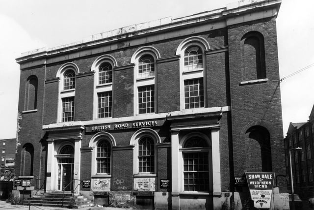 Templar House, a Grade II listed building on Lady Lane by the junction with Templar Lane, right, in June 1984. This property dates from 1840 when it was built by James Simpson, one of the leading non-conformist architects of the 19th century, as the principal chapel in Yorkshire of the Wesleyan Methodist Association. The red-brick building held 1,700 worshippers and featured a schoolroom below. It later became the United Methodist Chapel but over the 1920s the congregation began to dwindle and the building was converted to offices in 1933. Later it was occupied by Hoover Ltd., vacuum cleaner manufacturers, and also by the Army as a recruiting office for National Service, before becoming an Unemployment Benefit Office for a time; then, as in this photo, it became British Road Services.
