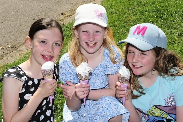 Cooling off at Lotherton Hall are Jessica Haigh, 8, Emily Watson, 8 and Molly Watson, 10.