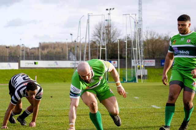 Adam Ryder scores for Hunslet in their Challenge Cup second round win over Heworth. Picture by Paul Whitehurst.