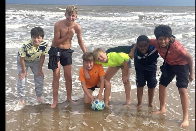 Jayden, Sonny, Oli, Shay Aiden and Dhirren on the beach