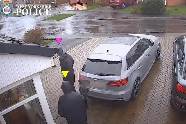 The Hanrahan cousins, wearing face coverings, tried to get into the home to get the keys to the high-powered Audi. (pic by WYP)