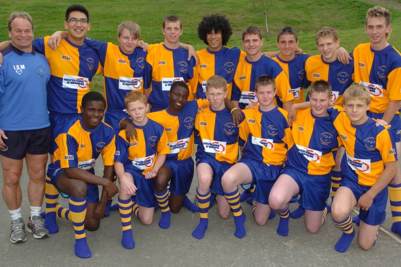 South Leeds High School's rugby team were heading to Germany in September 2008. Pictured is teacher Ian Orum with players, back from left, Tommy Lao, Jake Sharp, Jack Ruby, Aiden Viera, Kyle Ledger, Kyle Boardman, Ryan Brady, and Blake Banning. Front, from left, are Kings Ebulu, Jake Reed, Jojo Ngwen, James Brown, Keith Stephenson, Craig Stephenson and Jake Corney.