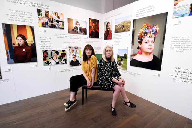 Photographer Jo Ritchie (left) and writer Laura McDonagh (right) at the Projecting Grief exhibition, Victoria Gate. The exhibition, which will be followed by a number of workshops, focuses on bereaved people and their creative pursuits. Photo: Simon Hulme