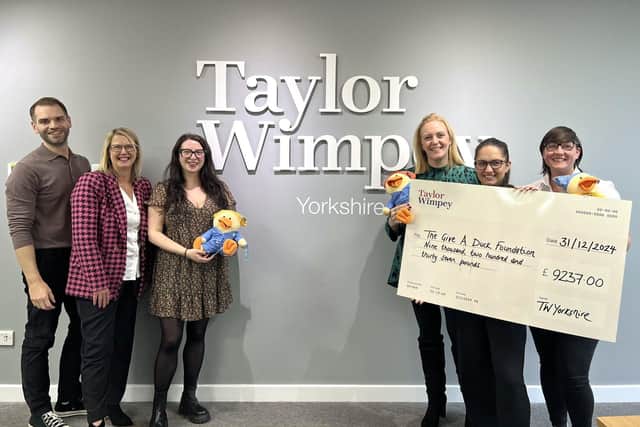 From left: James Silkstone - Taylor Wimpey Yorkshire Marketing Executive, Elaine Dunning - Fundraising Manager at The Give A Duck Foundation, Rosie Paul - Taylor Wimpey Yorkshire Executive Secretary, Jo Ainsley - Taylor Wimpey Yorkshire Managing Director, Megan Gilpin - Taylor Wimpey Yorkshire Assistant Land Manager, and Helen Dean-Charlesworth - Taylor Wimpey Yorkshire Customer Relations Manager