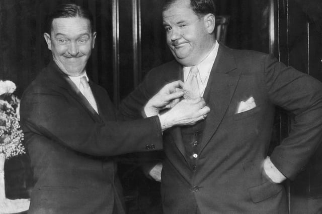Laurel and Hardy came to Leeds on three of their four British visits. In 1932 they stayed at the Queens Hotel. Pictured is the pair during their visit in 1932.