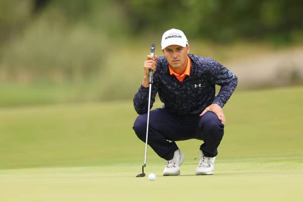 LOS ANGELES, CALIFORNIA - JUNE 16: Jordan Spieth of the United States lines up a putt on the seventh green during the second round of the 123rd U.S. Open Championship at The Los Angeles Country Club on June 16, 2023 in Los Angeles, California. (Photo by Andrew Redington/Getty Images)