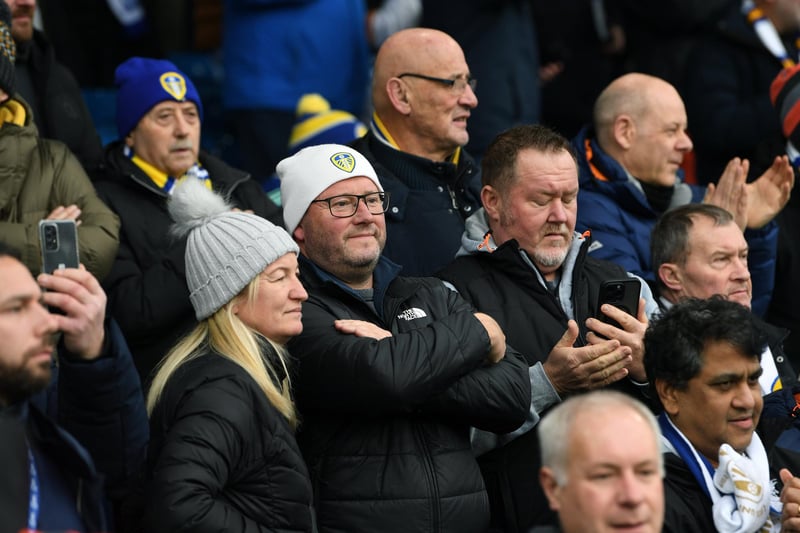 Leeds United fans pictured during the Championship victory over Ryan Lowe's Preston North End. Pic: Jonathan Gawthorpe