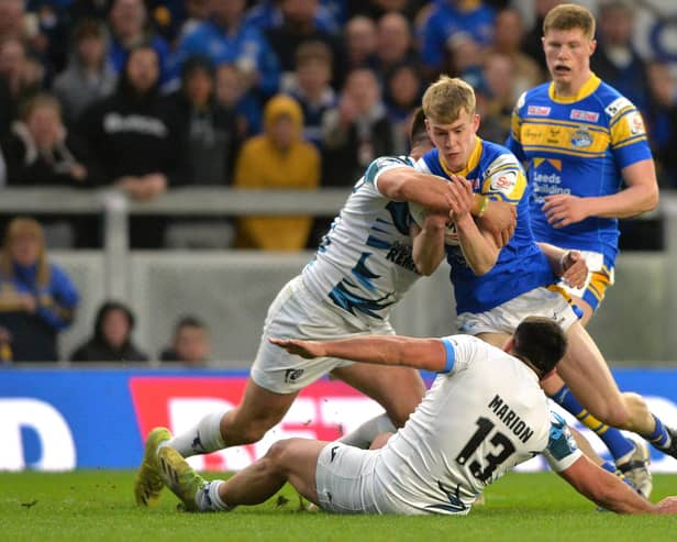 Max Simpson in action for Rhinos against Toulouse in April, 2022. Picture by Bruce Rollinson.