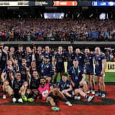 Leeds Rhinos pose for a team picture with their fans as they celebrate Saturday's stunning 58-6 victory over Hull KR at Allegiant Stadium in Las Vegas. Here's how the Leeds players rated.