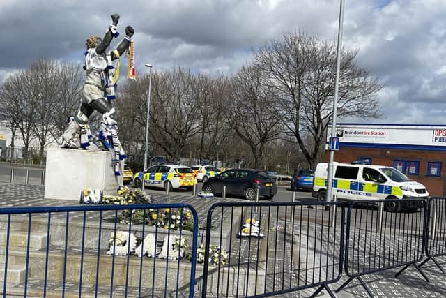 Police vehicles parked up outside Leeds United's Elland Road stadium. Picture: National World
