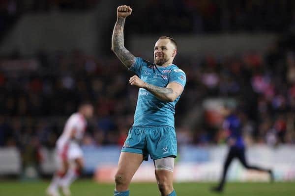 Joy for Rhinos' Blake Austin as the final whistle sounds at St Helens. Picture by Paul Currie/SWpix.com.