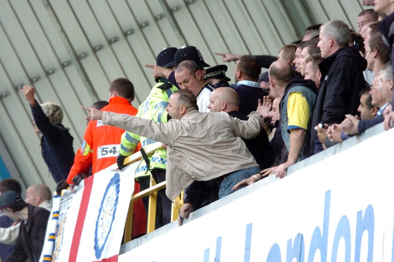 Leeds United fans at The Den for a game against Millwall on October 18 2008. Pic: Tony Johnson