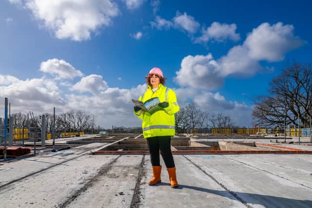 Christine Yorath at the construction site of 'The Residences at Val d'Or' in Shadwell, Leeds, where she is building luxury apartments on the footprint of her former mansion. Picture: James Hardisty.