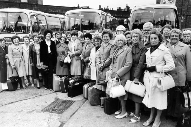 A happy line up of Evening Post Women's Circle members pictured before setting off from The Calls in July 1978 for their annual birthday weekend at the Royal Hotel, Scarborough.