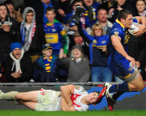 Super League's greatest Grand Final try: Ryan Hall scores for Leeds Rhinos against St Helens in 2011. Picture by Alex Broadway/SWpix.com.
