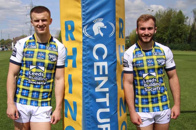 Rhinos' Ash Handley, left and Jarrod O'Connor in the 2023 Magic Weekend kit. Picture by Leeds Rhinos.