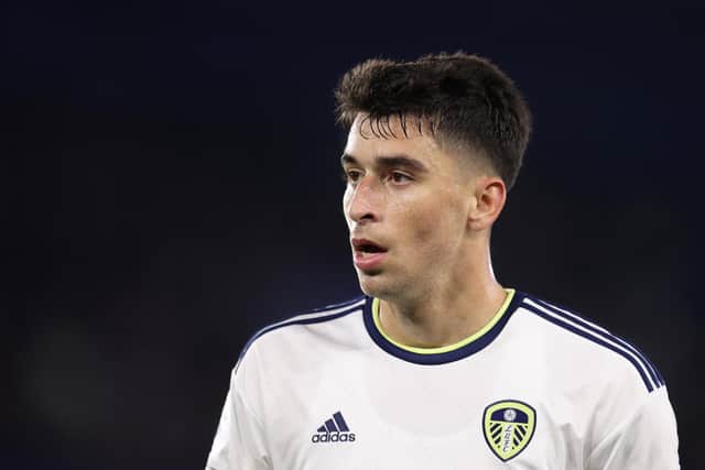LEICESTER, ENGLAND - OCTOBER 20: Marc Roca of Leeds United during the Premier League match between Leicester City and Leeds United at The King Power Stadium on October 20, 2022 in Leicester, England. (Photo by Alex Pantling/Getty Images)