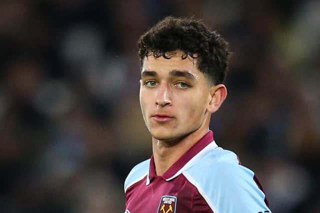 LONDON, ENGLAND - DECEMBER 09: Sonny Tufail Perkins of West Ham United during the UEFA Europa League group H match between West Ham United and Dinamo Zagreb at Olympic Stadium on December 9, 2021 in London, United Kingdom. (Photo by Craig Mercer/MB Media/Getty Images)