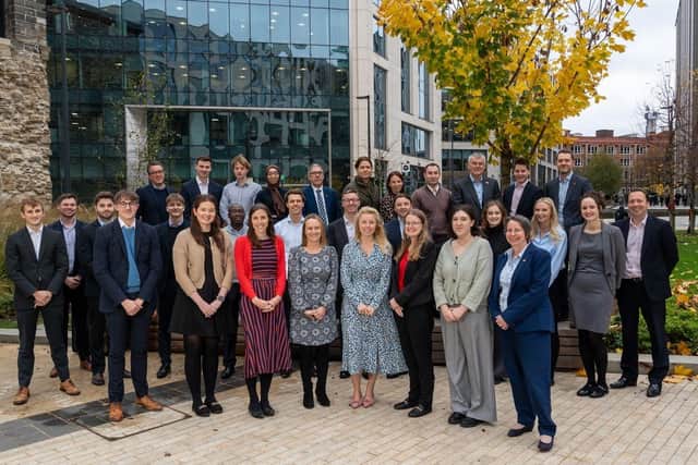 Saffery team members outside the firm's new Leeds office at Wellington Place.