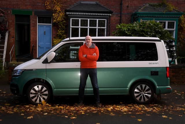 Ian Newbold with his camper van which has had its wires damaged by rodents, at his his home in Leeds. Photo: Simon Hulme