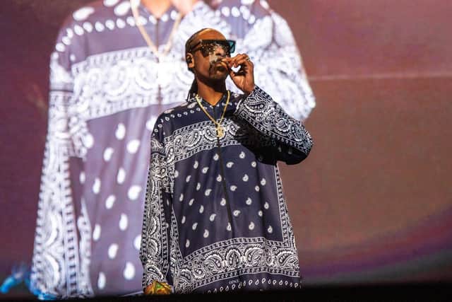 Snoop Dogg on stage at First Direct Arena. Photo: Ant Longstaff