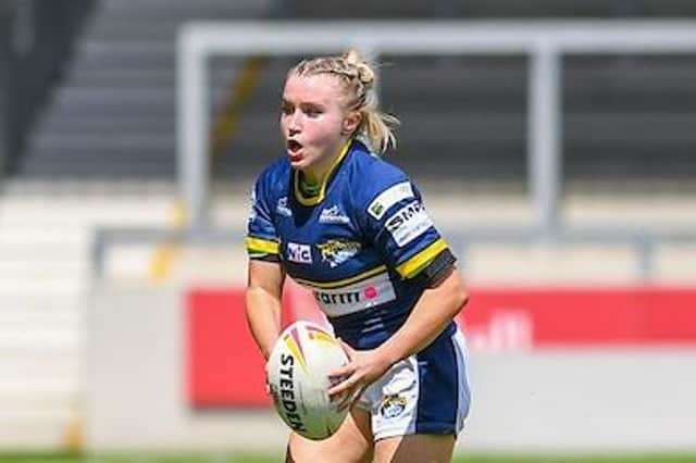 Bella Sykes scored on her Rhinos Super League debut, against her former club Huddersfield. Picture by Olly Hassell/SWpix.com.