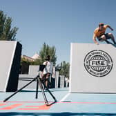 World Champion parkour athlete David Nelmes competes at FISE 2019 in Montpellier, France. Picture: Julien Blanc