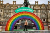 Giant recycling rainbow unveiled outside Leeds train station to mark Earth Day