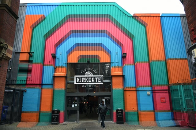 This vibrant artwork at the New York Street entrance to Kirkgate Market was designed by award-winning artist Rob Lee and was commissioned by Leeds City Council. It animates the entrance with a 3D effect and was inspired by the grand Victorian entrances of the original Grade I-listed building.