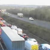 Traffic is building on the M1 northbound following the collision this morning. Photo: Motorway Cameras
