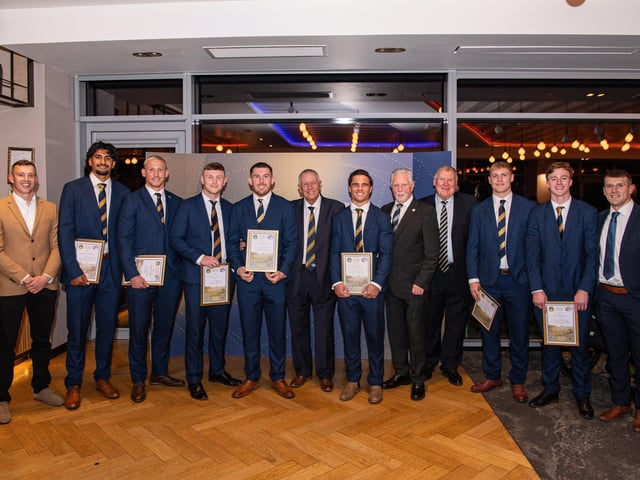 Leaving players, plus departing staff David Ferguson and Charlie Venables, seen with members of the Leeds Rhinos Players Association.