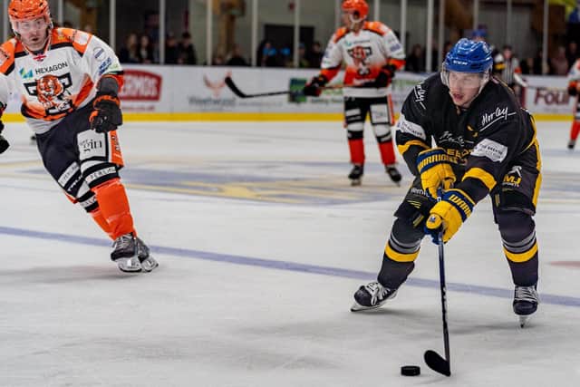 LEADING MAN: Captain Kieran Brown scored four goals across two nights as his Leeds Knights team enjoyed a maximum return on the opening weekend of the NIHL National 2022-23 season. Picture courtesy of Oliver Portamento.