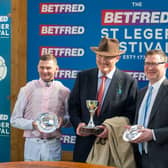 Robert Havlin rides to victory with Sweet William to retain the Betfred Howard Wright Doncaster Cup Stakes