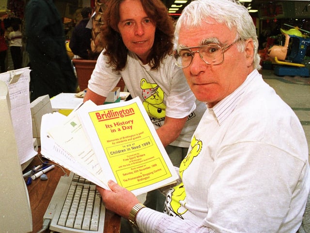 Bridlington couple Mike and Diane Wilson are pictured with the manuscript of a book their had put together in November 1999. 'Bridlington in a Day' was the couple's effort to raise cash for the Children in Need Appeal.