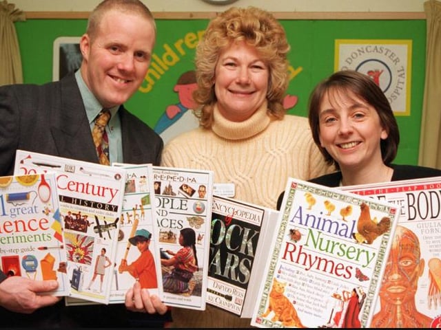 Teacher Liz Atkinson at the Doncaster Childrens Hospital with a book donation.