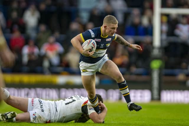 Bailey Aldridge, pictured in pre-season action against Bradford, trains with Rhinos' first team squad. Picture by Tony Johnson.