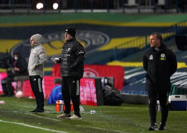 Marcelo Bielsa and Brendan Rodgers. (Photo by JON SUPER/POOL/AFP via Getty Images)