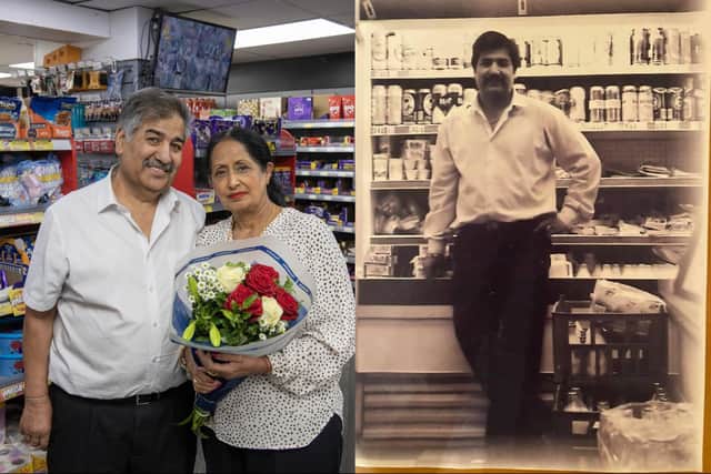Shopkeepers Surinder and Rama Pugal have run Premier Stores on Wakefield Road, Pontefract, for nearly 40 years - and have announced their retirement. Pictured on the right is Surinder in 1985. (Photo left by Tony Johnson/National World)