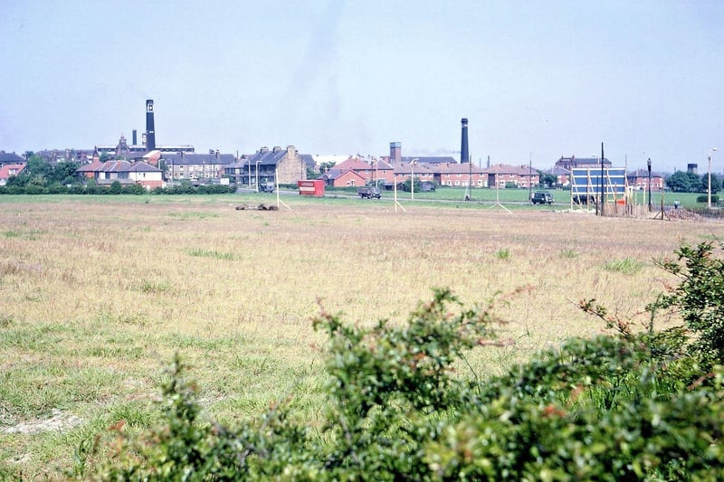 Beacon Works and Topcliffe Mill as seen from Woodkirk School fields in June 1967.