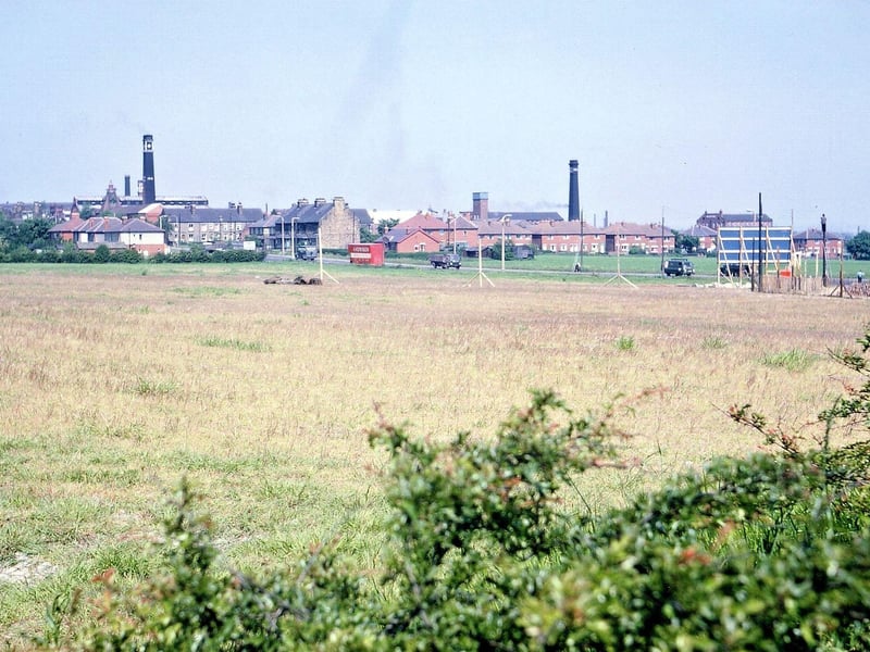 Beacon Works and Topcliffe Mill as seen from Woodkirk School fields in June 1967.