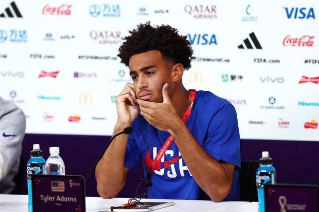 Adams faces the media in a USMNT press conference, including a particularly difficult line of questioning from an Iranian journalist (Photo by Tim Nwachukwu/Getty Images)